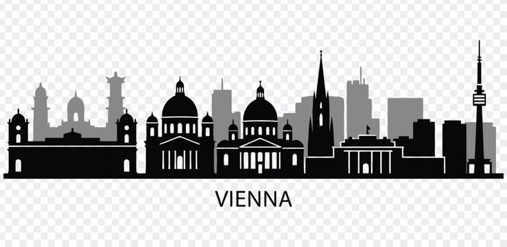 Vector illustration of vienna city skyline with famous landmarks in black silhouette
