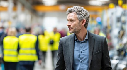 Obraz premium well dressed man walking confidently in a factory setting