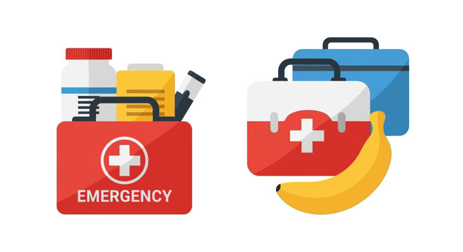 Emergency kit with first aid supplies.