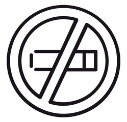 No Smoking Sign Vector Icon Illustration. Minimalist Black Line Art Prohibition Symbol Featuring a Cigarette Inside a Crossed-Out Circle. Scalable Graphic for Health and Public Safety Signs. © Ekha