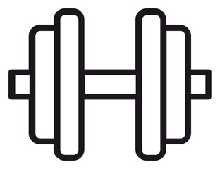 Minimalist black line art dumbbell vector icon illustration for fitness, weightlifting, gym, and bodybuilding concepts, isolated on white background, scalable graphic symbol for workout.