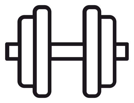 Minimalist black line art dumbbell vector icon illustration for fitness, weightlifting, gym, and bodybuilding concepts, isolated on white background, scalable graphic symbol for workout.