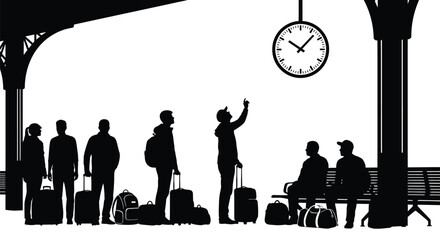 People waiting at a train station captured in striking silhouette © Nazrul