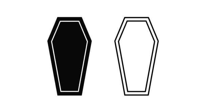 Two coffins one solid black and one outlined stark silhouette