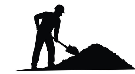 Worker digging with a shovel depicted as a dark silhouette © Nazrul