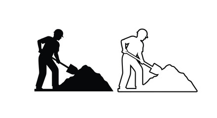 Two workers digging with shovels a striking black form silhouette © Nazrul