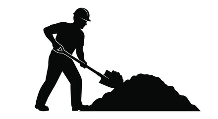 Worker digging with a shovel a striking black shape silhouette © Nazrul