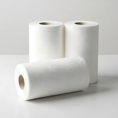 Fototapeta premium Toilet paper rolls, bathroom essentials, white paper products, hygiene supplies