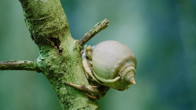 Close up of a hermit crab (Diogenes pugilator) on a stem in Madagascar island