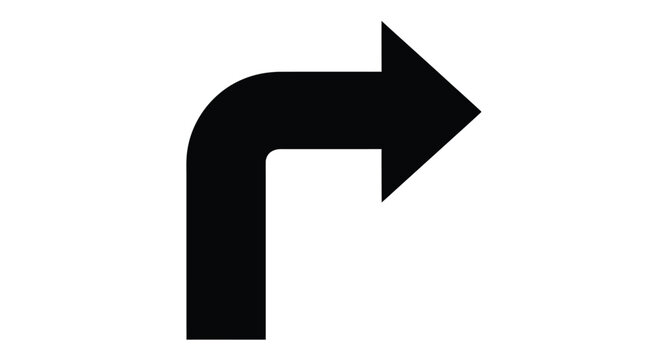A simple black arrow pointing right a stark graphic silhouette