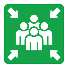 Fototapeta premium emergency assembly point sticker, safety awareness sign, green square vector design elements