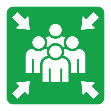 emergency assembly point sticker, safety awareness sign, green square vector design elements
