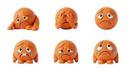 Naklejka premium emoji figurines displaying sadness in various poses against a plain white backdrop suggesting emotional expressions for communication purposes