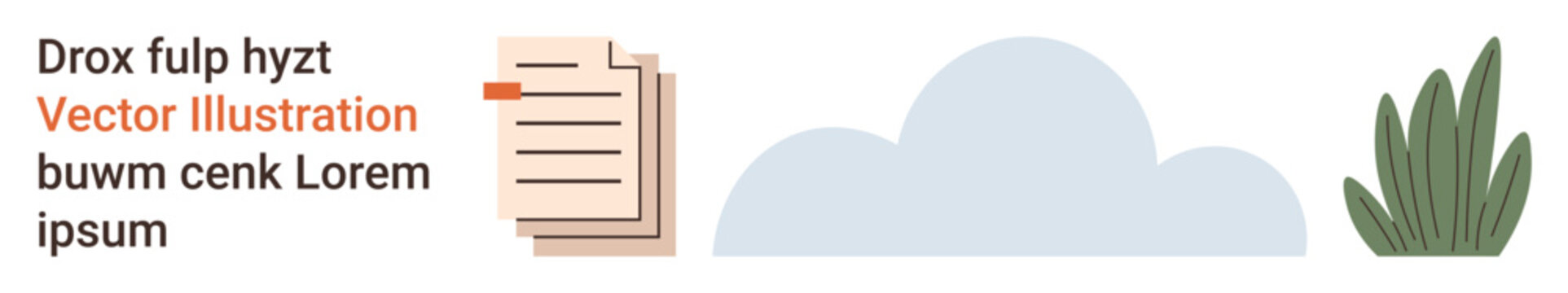 Cloud storage, file sharing, document exchange, data organization, environmental awareness, digital management. Flat design showing a stack of documents, a cloud and greenery. Cloud storage and file