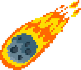 Fototapeta premium Meteor Flying With Flame Pixel Art