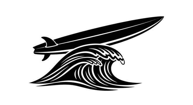 Surfboard riding ocean wave crest.