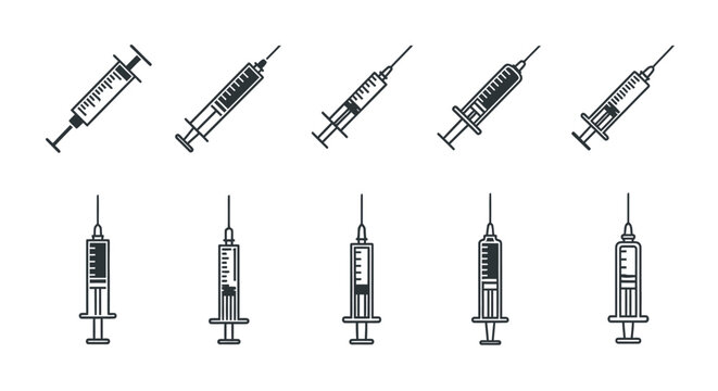 Medical syringes illustration set with different filling levels for healthcare concepts