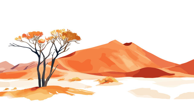 Sossusvlei and Deadvlei. Sossusvlei and Deadvlei hand drawn watercolor illustration on white background