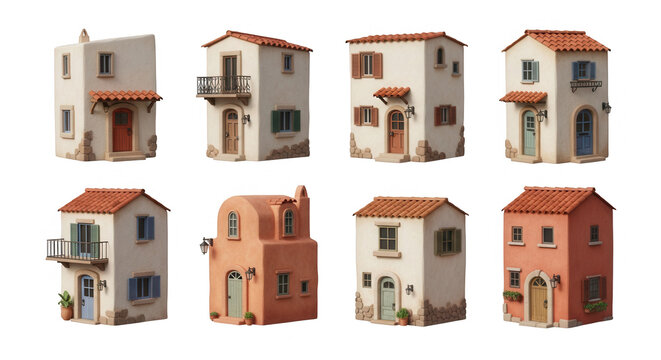 colorful mediterranean style houses isolated on white background real estate designs or architectural visualizations