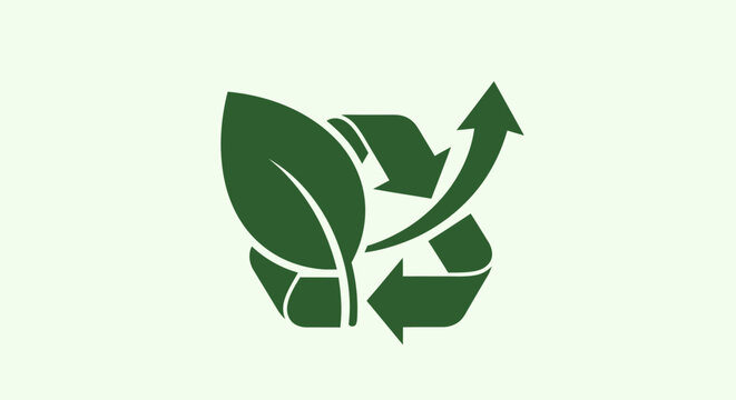Green leaf recycling eco symbol logo.