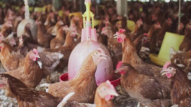 A lot of brown chicken in chicken farm