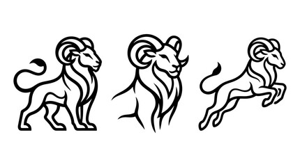 Fototapeta premium Set of Three Ram Logos in Black and White