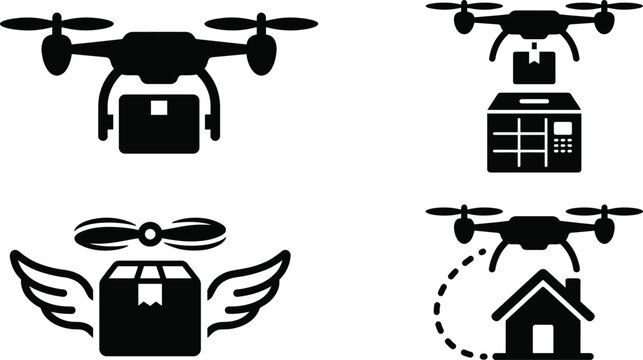 Fast delivery icon set drone delivery packages logistics vector graphics