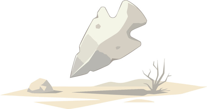 Stone Arrowhead in Arid Landscape Flat Vector Illustration Design