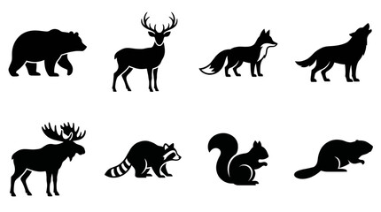 Obraz premium Wild Forest Animals Silhouettes Collection Vector Art