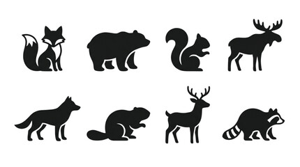 Obraz premium Forest Animal Silhouettes Set Woodland Creatures Collection