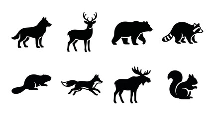 Obraz premium Wild Animals Silhouettes Collection Forest Creatures Outline Icons