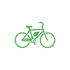 Fototapeta premium A simple green bicycle icon with a leaf symbol on the frame, symbolizing eco-friendly transportation and a healthy lifestyle