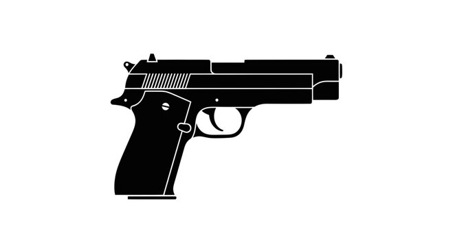 Black silhouette of a handgun pistol on a white background