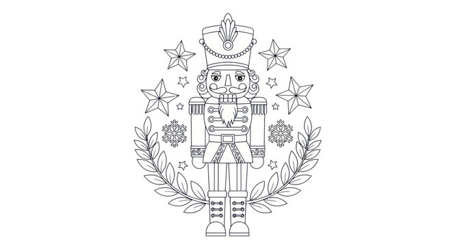Christmas Nutcracker Soldier Outline with Stars and Laurel Wreath