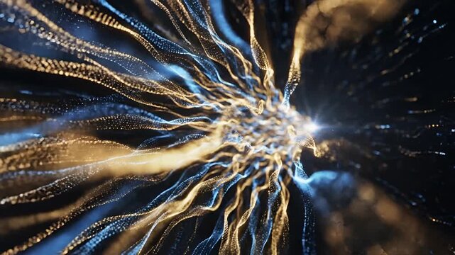 Abstract glowing energy streams flowing through dark space.
