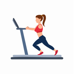 Fototapeta premium Woman exercising on treadmill in fitness studio, side view. Healthy lifestyle and cardio workout