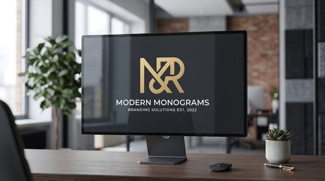 Modern Monograms Office Workspace Setup.