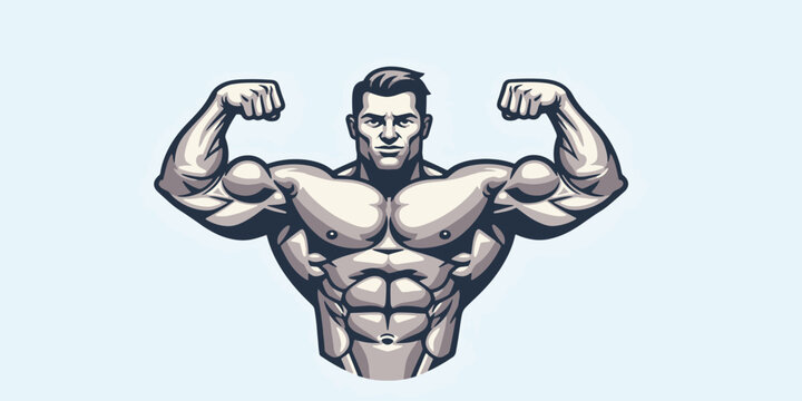 Muscular Bodybuilder Illustration in Bold Modern Style