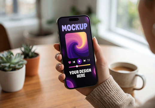 Smartphone Wooden Table Mockup