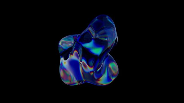 Droplet of liquid with a holographic surface. Abstract background in black color. Seamless vj loop. Dynamically moving abstract form.