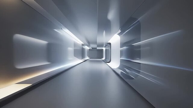 Futuristic corridor with sleek, modern architecture and ambient lighting, creating a sense of depth and advanced design