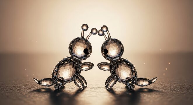 Two small metal insect robot sculptures.