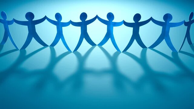 paper people holding hands unity symbol motion background