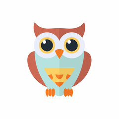 Fototapeta premium Cartoon Owl Illustration with Brown and Blue Tones, Minimalist Design