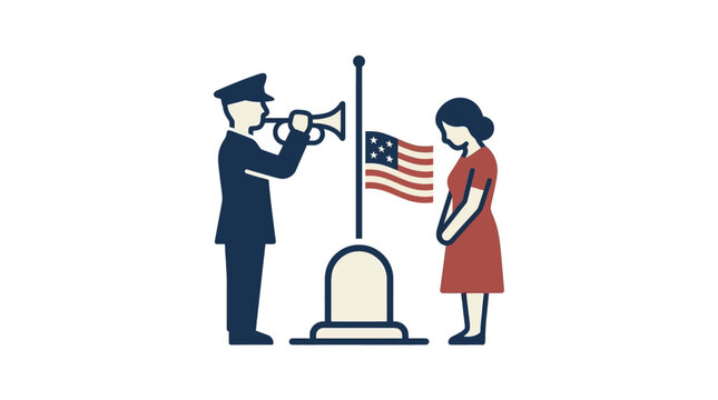 Memorial Day Ceremony With Trumpeter and Woman