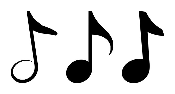 Musical note set with solid black icon on white background featuring education icon, music symbol, learning icon with simplicity and clarity