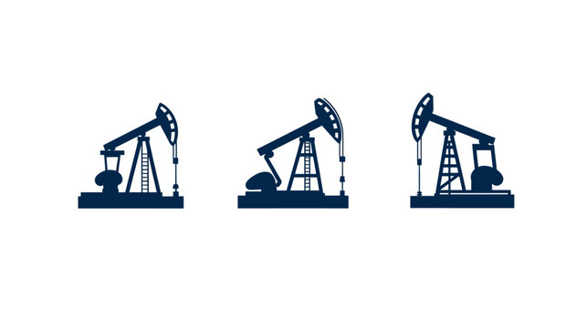 Three stylized, dark blue silhouettes of oil pump jacks isolated on a plain white background