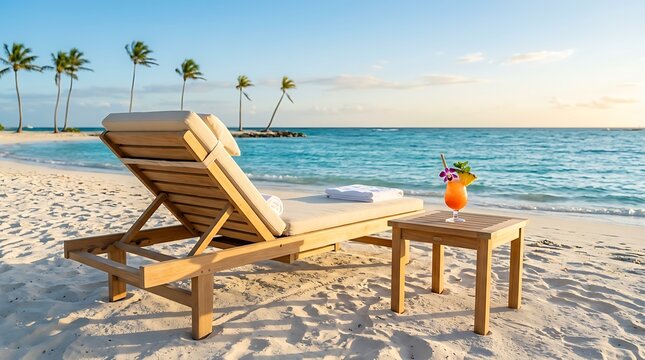 Relaksasi Tropis Senja Pantai dengan Mocktail di Kursi Santai