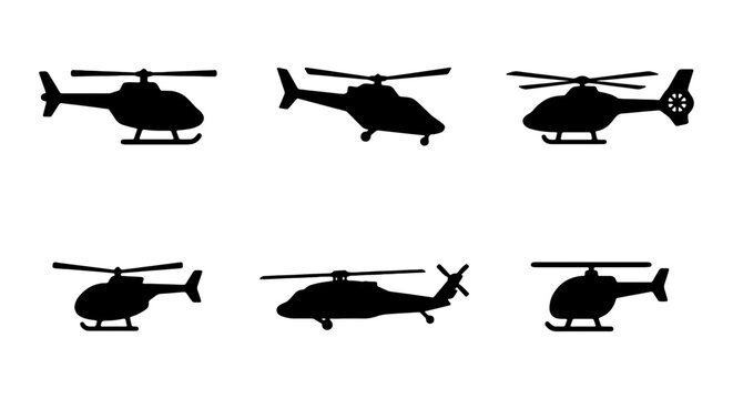 Helicopter silhouette vector art collection featuring various helicopter designs and shapes for graphics