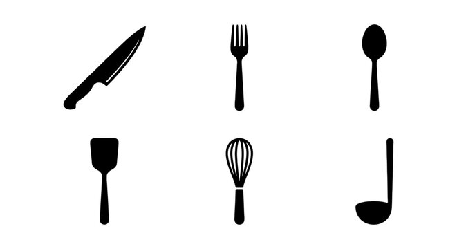 Essential kitchen utensils set vector illustration featuring knife fork spoon and cooking tools design